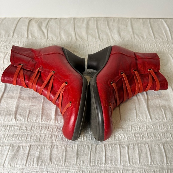 Miz Mooz Red Leather Lace Kitten Heel Boots - Picture 4 of 11